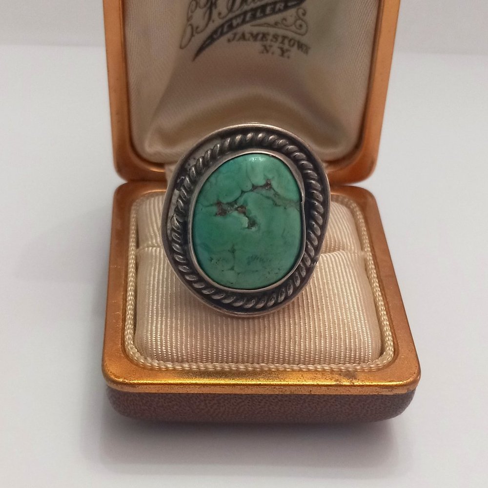 Vintage Silver Ring With Beautiful Turquoise Gems… - image 1